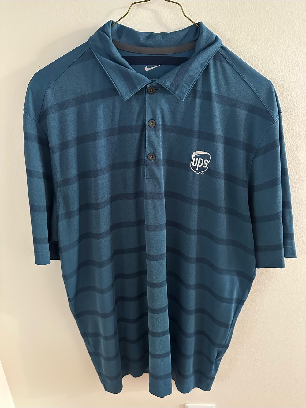 Nike Teal and Dark Blue Striped UPS Polo